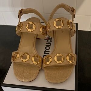 Larroude Milan Block Sandal in Beige Raffia